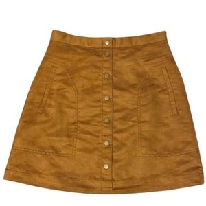 H&M Faux Suede Mini Skirt Camel Brown Tan‎ Women's 8 Buttons Pockets High Waist